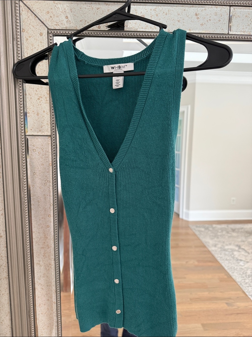 White House Black Market Teal Ribbed V-Neck Button Front Tank